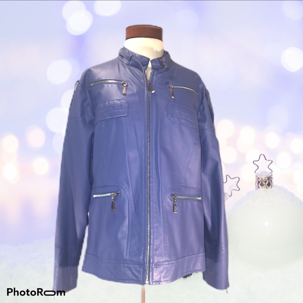 Avenue by Jessica London blue leather jacket sz 18